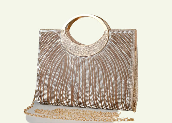 Golden Striped Rhinestone Evening Clutch