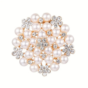 Pearl and Crystal Flower Brooch