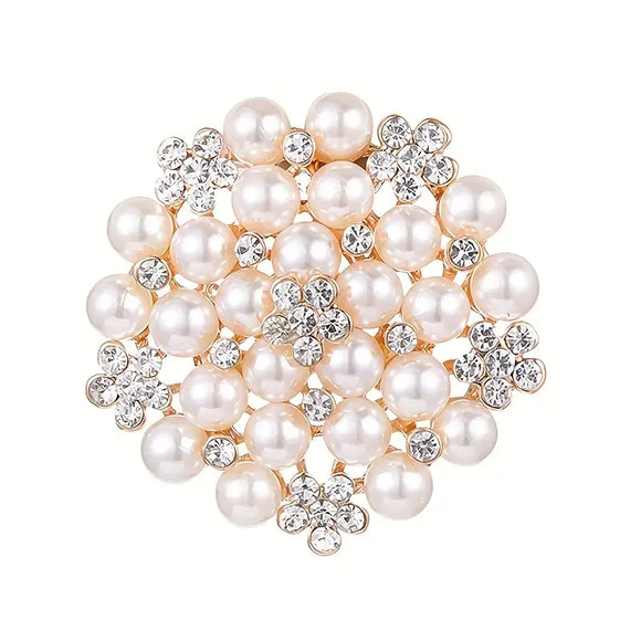 Pearl and Crystal Flower Brooch