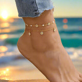 2pcs Stacking Daisy Anklets Gold