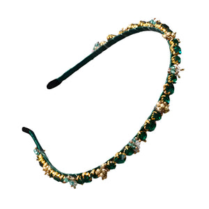 Rhinestone, Jeweled and Beaded Hairband Headband Green Vintage
