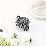 Black Rhinestone Floral Hair Clip / Claw