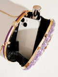 Glittering Night Glam Rhinestone Clutch Bag Violet Purple