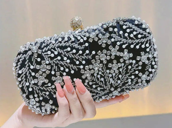 Rhinestone Beaded Clutch Bag Gold/Silver