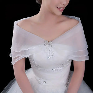 Elegant Gauze One Shoulder Shawl With Rhinestone Bow Buckle