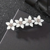 White Rhinestone Flower Spring Clip Barrette