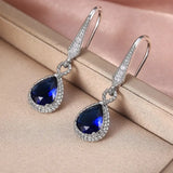 Sapphire Blue Gemstone Zircon Drop Dangle Earrings