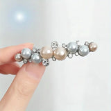 Vintage Large Faux Pearl Hair Clip Shiny Rhinestone