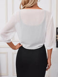 Elegant Tie-Front Blouse: Versatile Semi-Sheer Shawl White