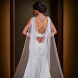 Pearl Decorative Bridal Backless Cape Veil  118" L White