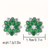 Emerald Green Zircon Flower Clip On Earrings