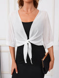 Elegant Tie-Front Blouse: Versatile Semi-Sheer Shawl White