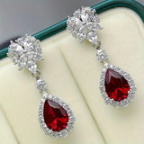 Red Crystal Flower Design Dangle Earrings