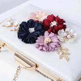 White Flower Beaded Banquet Evening Bag, Elegant 3D Flower Party Clutch Bag White