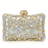 Floral Rhinestone Evening Clutch Gold