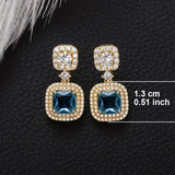 Square Blue Zircon Decor Dangle Earrings