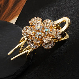 Gold Rhinestone Floral Hair Clip