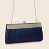 Women's Elegant Rhinestone-Adorned Evening Clutch Handbag with Detachable Strap & Closure - Sparkling Navy