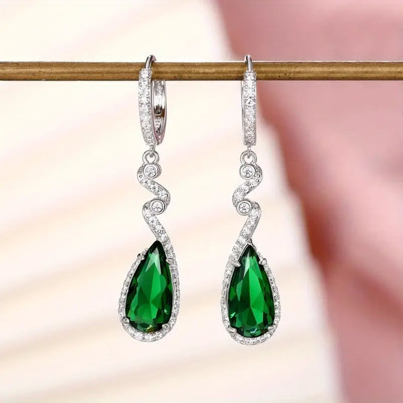 Teardrop Emerald Drop Dangle Earrings