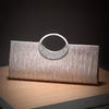 Apricot/Beige Rhinestone Accented Elongated Pleated Evening Bag With Handles