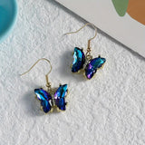 Butterfly Shape With Purple/ Blue Synthetic Gemstone Decor Hook Earrings