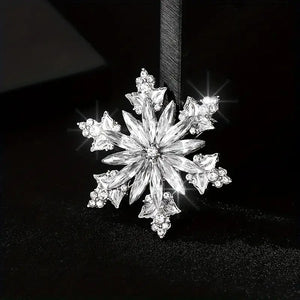 Rhinestone Snowflake Silver Brooch