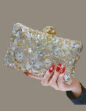 Floral Rhinestone Evening Clutch Silver/Gold