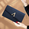 Elegant Navy Faux Suede Clutch with Gold Closure & Detachable Strap
