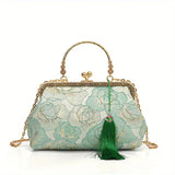 Elegant Floral Hanfu Crossbody & Clutch Green