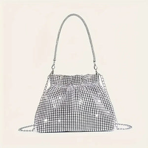 Glittering Faux  Rhinestone Silver Bag