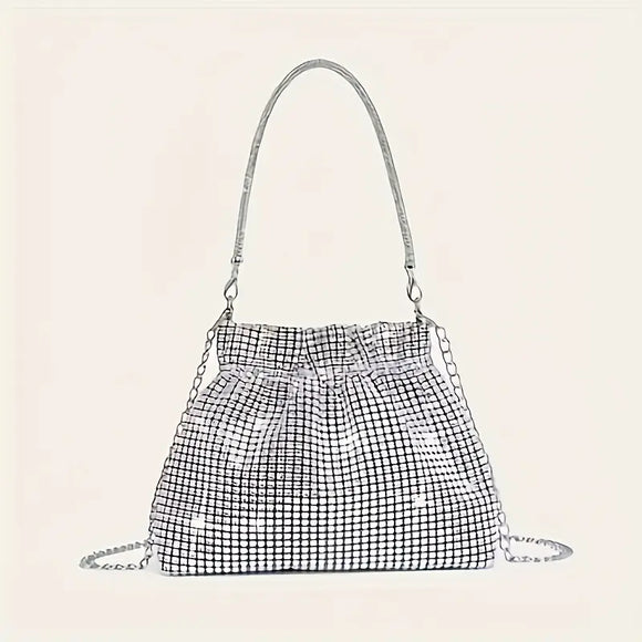 Glittering Faux  Rhinestone Silver Bag