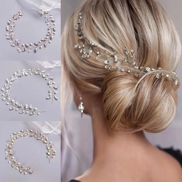 Elegant Handmade Pearl & Crystal Bridal Headband -  Rhinestone Hair Vine for Weddings
