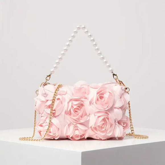 Elegant Rose Design Shoulder Chain Bag/clutch Light Pink