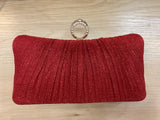 Elegant Red Glitter Pleated Evening Clutch with Ring Closure