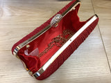 Elegant Red Glitter Pleated Evening Clutch with Ring Closure