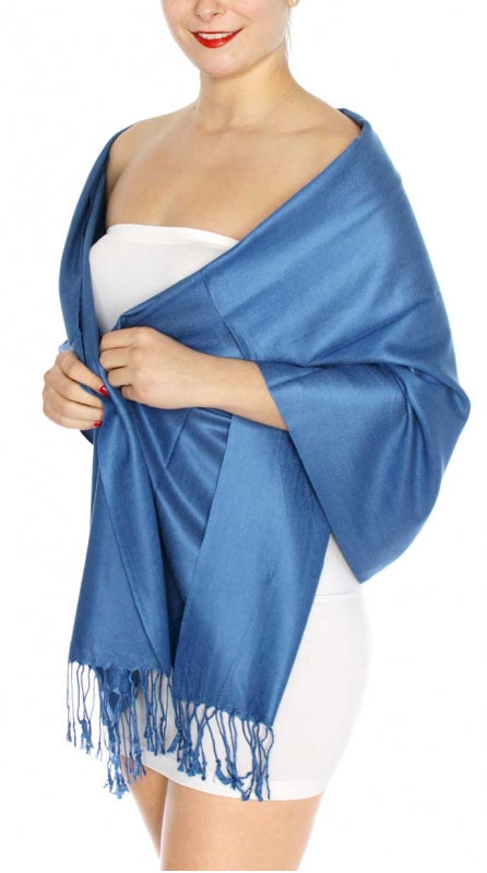 Cashmere Feel Wedding Pashmina Shawl Wrap Scarf Blue