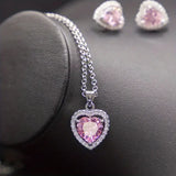 Inlaid Love Heart Green Zircon Jewelry Set With Pendant Necklace & Stud Earrings