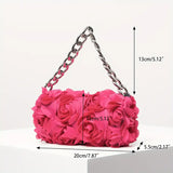 Elegant Rose Pattern Evening Bag, Chain Handbag