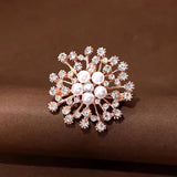 Rhinestone and Pearl Rose Gold Snowflake Brooch Pin