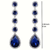 Sapphire Round & Droplet Crystal Dangle Earrings