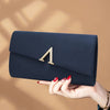 Elegant Navy Faux Suede Clutch with Gold Closure & Detachable Strap