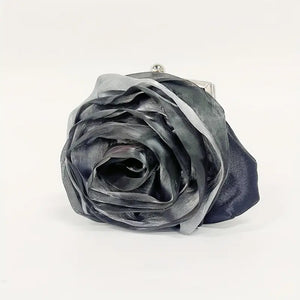 Black Grey Silver Clutch Bag, Rose Blossom Design detachable chain Evening bag