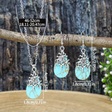 Vintage Jewelry Set Inlaid Gemstone In Waterdrop Shape Necklace Earrings Set, turquoise
