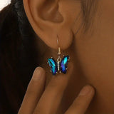 Butterfly Shape With Purple/ Blue Synthetic Gemstone Decor Hook Earrings