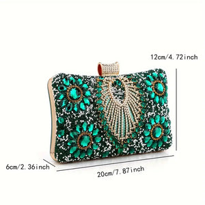 Rhinestone Tassel Evening Clutch Green