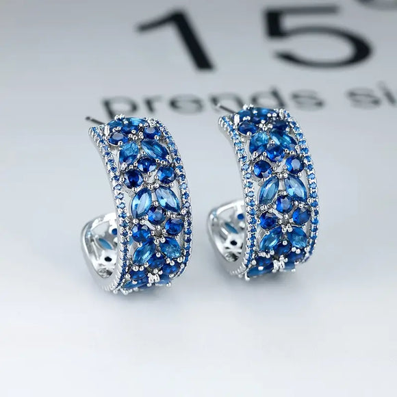 Sparkling Blue Zircon Hoop Earrings