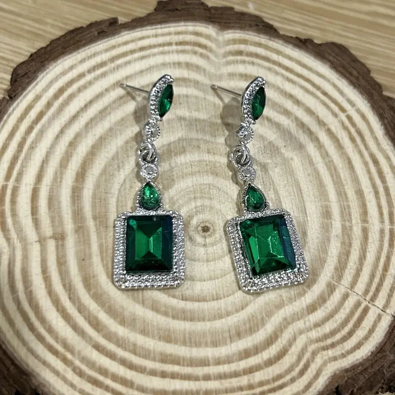 Emerald Green Zircon Emerald Cut Drop Dangle Earrings Lisa Marie's Boutique Emerald Green Zircon Emerald Cut Drop Dangle Earrings Lisa Marie's Boutique