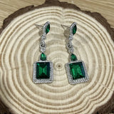 Emerald Green Zircon Emerald Cut Drop Dangle Earrings