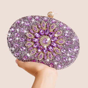 Glittering Night Glam Rhinestone Clutch Bag Violet Purple