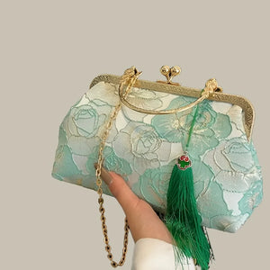 Elegant Floral Hanfu Crossbody & Clutch Green